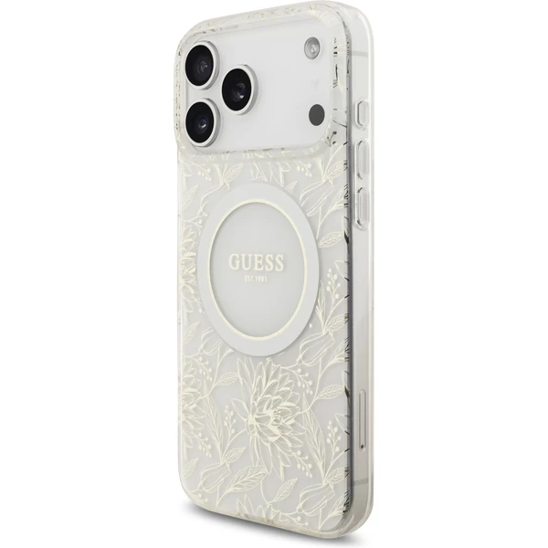 Guess IML Flowers Allover Strap MagSafe kryt iPhone 17 Pro Max bílý - Pouzdra - Obrázek a7d7a396d7634c64992b9409288c79b5
