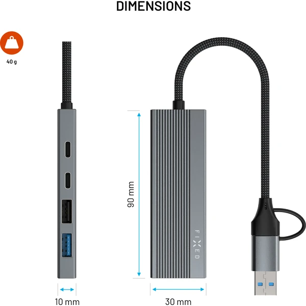 FIXED 4-portový hliníkový USB-C HUB Port s USB-A adaptérem vesmírně šedý - USB huby - Obrázek a833d3c0114a48a79991e53966ec125c
