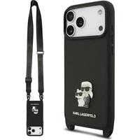 Karl Lagerfeld Saffiano Crossbody Popruh Metal Karl and Choupette kryt iPhone 17 Pro černý - Pouzdra
