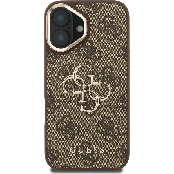 Guess PU 4G Metal Logo Stand Camera Frame kryt iPhone 16 hnědý - Pouzdra - Obrázek a98974d5712748219493c7fe21baa4ed