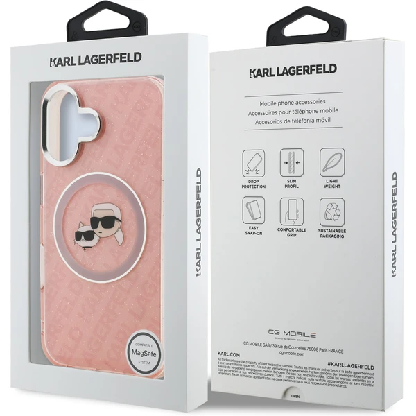 Karl Lagerfeld IML K&CH Heads Repeated Logo MagSafe kryt iPhone 16 růžový - Pouzdra - Obrázek a9d3a51cf2684565ad6daa7bb0c29e68