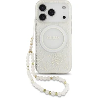 Guess IML Flowers Allover Strap MagSafe kryt iPhone 17 Pro bílý - Pouzdra