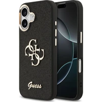 Guess PU Fixed Glitter 4G Metal Frame kryt iPhone 17 černý - Pouzdra