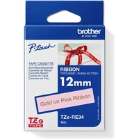 Brother TZe-RE34 textilní páska zlatá na růžovém 12 mm - Pásky pro štítkovače