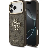 Guess PU Leather 4G Metal Logo Gold Frame kryt iPhone 18 Pro Max hnědý - Pouzdra