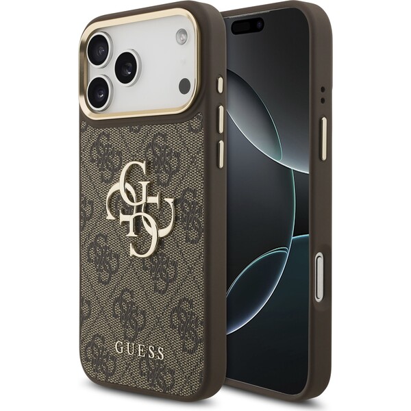 Guess PU Leather 4G Metal Logo Gold Frame kryt iPhone 18 Pro Max hnědý