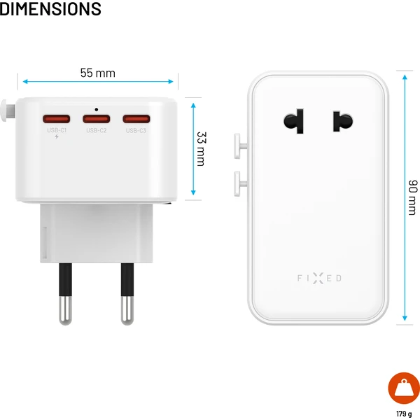 FIXED Voyager Slim 45W cestovní GaN adaptér (PD) pro EU, UK a USA/AUS, bílý - Nabíječky - Obrázek adfc0ea418d24452a88922c53e533f85