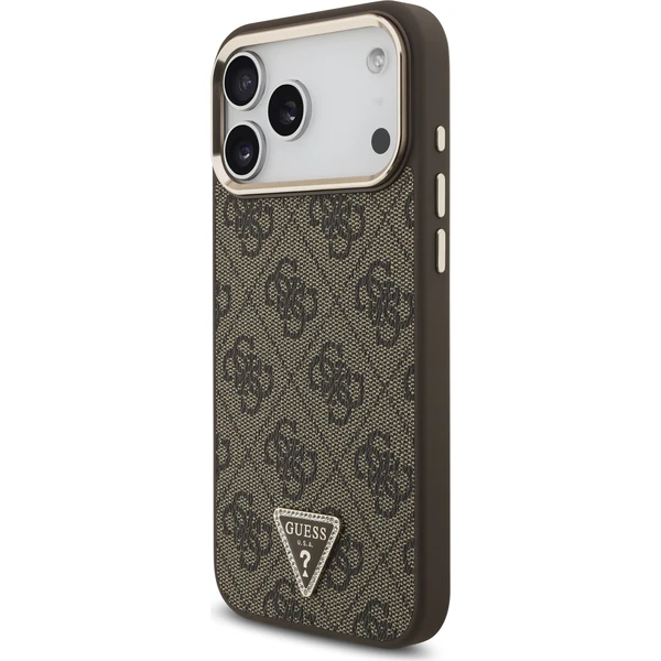 Guess PU Leather 4G Strass Triangle Logo Gold Frame MagSafe kryt iPhone 18 Pro Max hnědý - Pouzdra - Obrázek ae2206ba323a472b8947a18122d59373