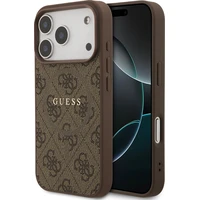 Guess PU Leather 4G Colored Ring MagSafe Zadní Kryt pro iPhone 17 Pro hnědý - Pouzdra