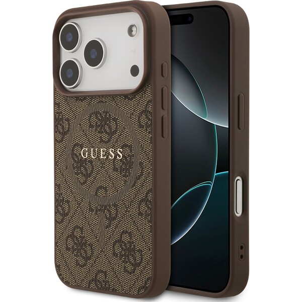 Guess PU Leather 4G Colored Ring MagSafe Zadní Kryt pro iPhone 17 Pro hnědý