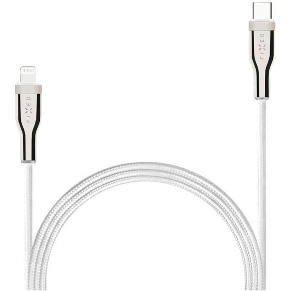FIXED opletený kabel USB-C/Lightning (PD), MFi, 2m, bílý