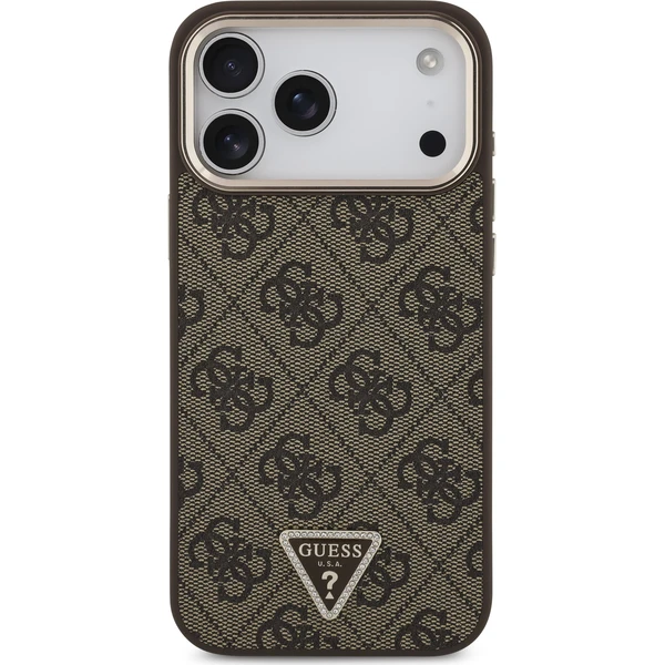 Guess PU Leather 4G Strass Triangle Logo Gold Frame MagSafe kryt iPhone 18 Pro Max hnědý - Pouzdra - Obrázek af36b7c44114428ba8b1a3262fbdddcd