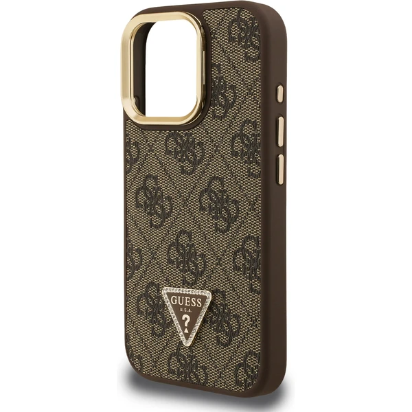 Guess PU 4G Strass Triangle Logo Stand Camera Frame MagSafe kryt iPhone 16 Pro hnědý - Pouzdra - Obrázek af58362e135941e68efc7b7ca33effed