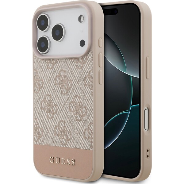 Guess PU 4G Stripe Zadní Kryt pro iPhone 17 Pro růžový