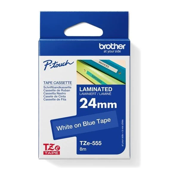 Brother TZe-555 páska bílá na modrém 24 mm - Pásky pro štítkovače - Obrázek afe73aa164734a559a8639d314986e81