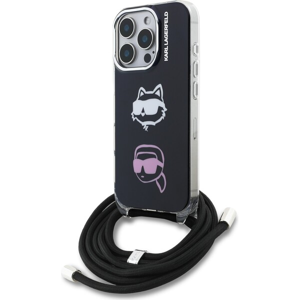 Karl Lagerfeld IML Crossbody K&CH Heads Zadní Kryt pro iPhone 16 Pro černý