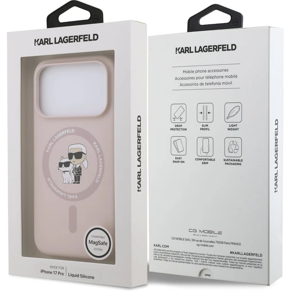 Karl Lagerfeld Liquid Silicone Karl and Choupette MagSafe kryt iPhone 17 Pro růžový - Pouzdra - Obrázek b0056afae9044a75840507f2f86c5a5b