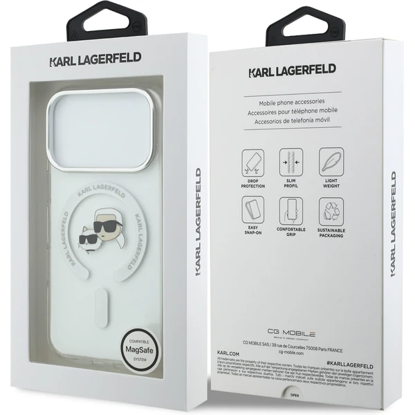 Karl Lagerfeld IML K&CH Heads Metal Frame MagSafe kryt iPhone 17 Pro čirý - Pouzdra - Obrázek b0af6690e3504597963fbaddcc98a398