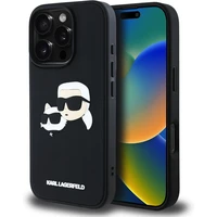 Karl Lagerfeld 3D Rubber Double Heads kryt iPhone 16 Pro černý - Pouzdra