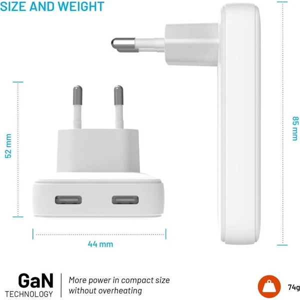 FIXED Slim GaN nabíječka (2x USB-C), PD, 45W, bílá - Nabíječky - Obrázek b137c690163f4ce988aecc0f8dab05c2