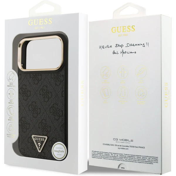 Guess PU Leather 4G Triangle Logo Gold Frame MagSafe kryt iPhone 17 Pro Max černý - Pouzdra - Obrázek b1a3614546364561a29c3fa05deb2459