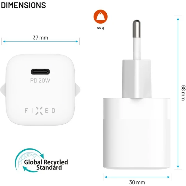 FIXED Mini nabíječka s USB-C a PD, 20W, bílá - Nabíječky - Obrázek b1d2c63cb6e8487ab0b72eeb0036cb29