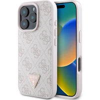 Guess PU 4G Strass Triangle Metal Logo kryt pro iPhone 16 Pro Max růžový - Pouzdra