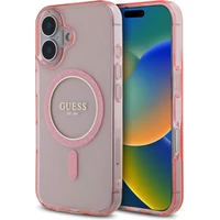 Guess IML Glitter Ring MagSafe kryt pro iPhone 16 růžový - Pouzdra