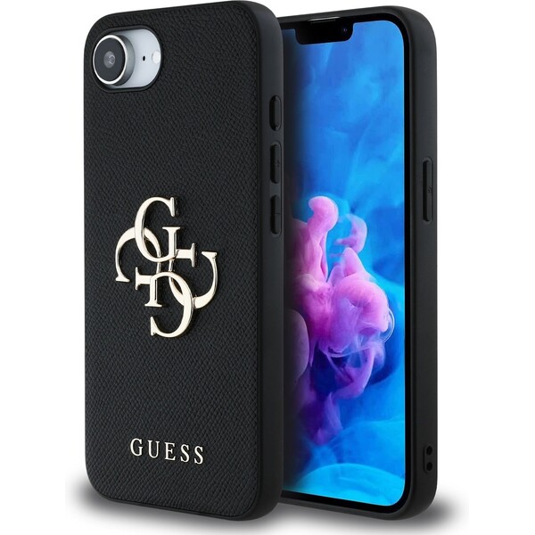 Guess PU Grained 4G Metal Logo kryt iPhone 16e černý