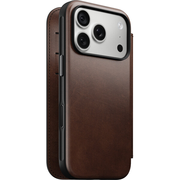 Nomad Modern Leather Folio (Horween) MagSafe kožené pouzdro iPhone 18 Pro Rustic Brown