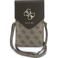 Guess PU Leather+Grained 4G Metal Logo taška na telefon hnědá - Pouzdra