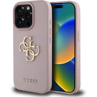 Guess PU Grained 4G Metal Logo kryt iPhone 15 Pro Max růžový - Pouzdra