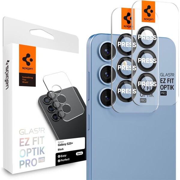 Spigen Glass tR EZ Fit Optik Pro HD skla na fotoaparát Samsung Galaxy S25+ černá (2 ks)
