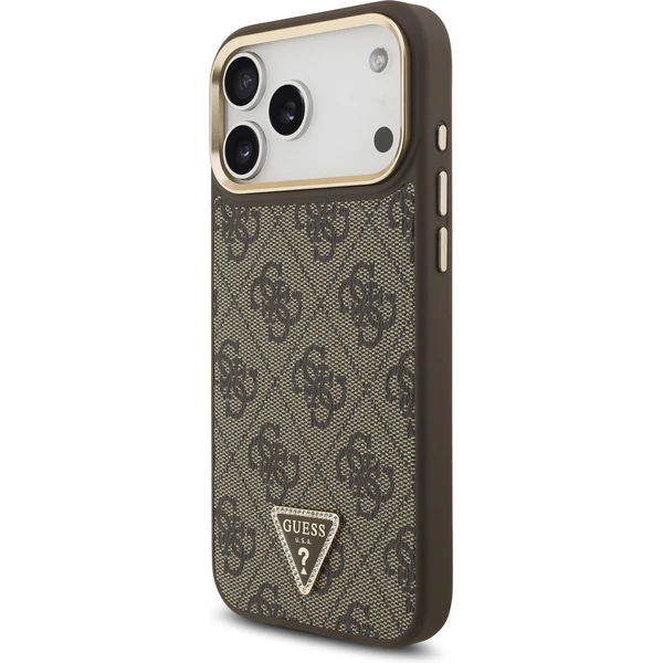 Guess PU Leather 4G Triangle Logo Gold Frame MagSafe kryt iPhone 17 Pro Max hnědý - Pouzdra - Obrázek b630302fd7d947adaaacc341f208ddb0