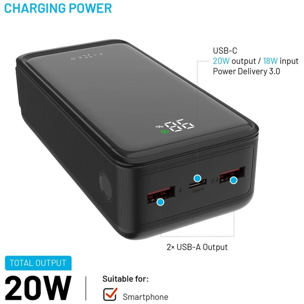 FIXED Zen2 30 powerbanka s LCD displejem a PD 20W, 30 000 mAh, černá - Powerbanky - Obrázek b6f199ec26734a32b259ca60770b3673