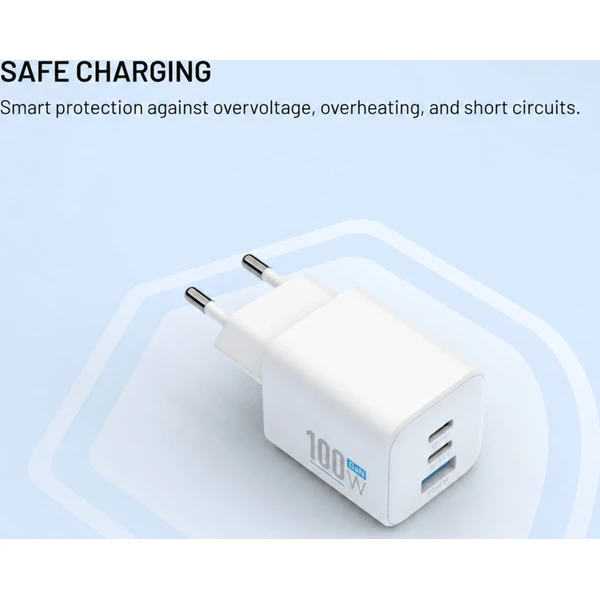 FIXED Mini GaN nabíječka s 2x USB-C a USB-A, PD, 100W, bílá - Nabíječky - Obrázek b7238f7e3cd74eef90e818dd94dc6dc8