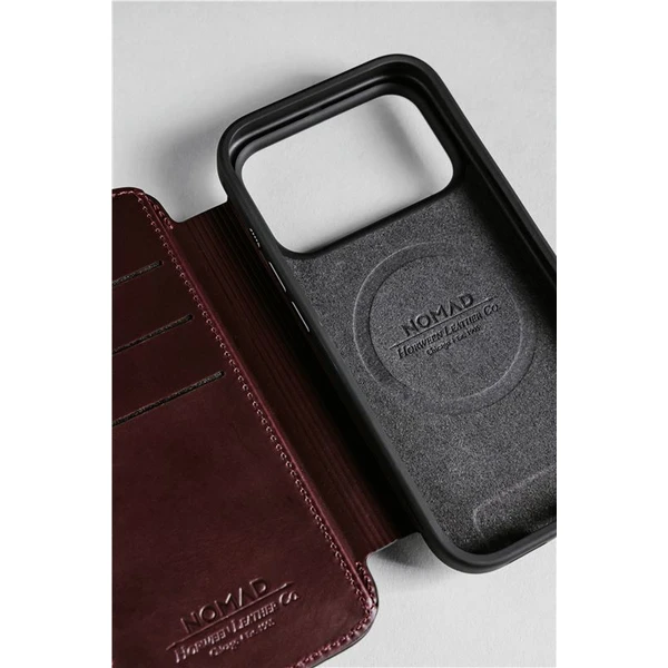 Nomad Modern Leather Folio (Horween) MagSafe kožené pouzdro iPhone 17 Pro Max Burgundy - Pouzdra - Obrázek b7c57355e4744e87975eed9d64fe2665