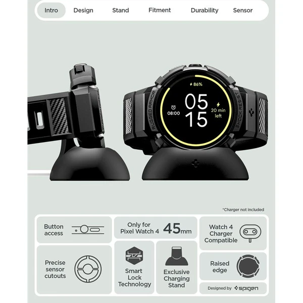 Spigen Rugged Armor Pro + Stand pouzdro s řemínkem a stojánkem Google Pixel Watch 5/4 45mm matte bla - Pouzdra - Obrázek b7cda265aac447fbae8fb6ddaa43a10b