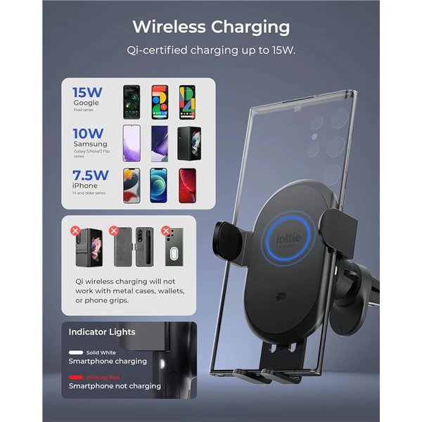 iOttie AutoSense 2 Wireless Air Vent Mount držák do auta s nabíjením černý - Držáky - Obrázek b811476bfedd49788375c5f007956717
