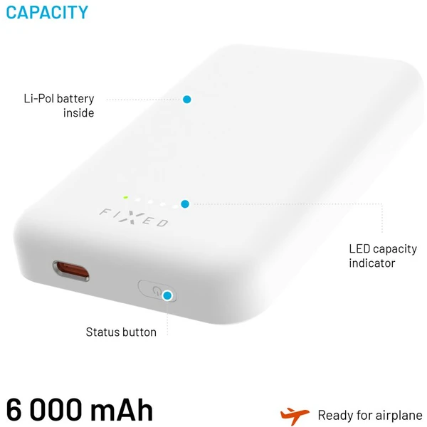 FIXED MagZen powerbanka s bezdrátovým nabíjením a Magsafe, 6000 mAh, bílá - Powerbanky - Obrázek b824088a152e40d4a7c436deb4c65388