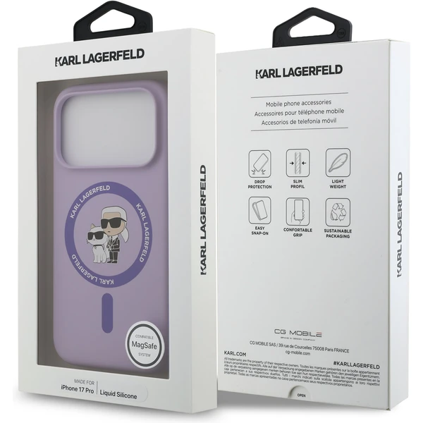 Karl Lagerfeld Liquid Silicone Karl and Choupette MagSafe kryt iPhone 17 Pro fialový - Pouzdra - Obrázek b8283e6d98e94ef989f8675ae79dd818