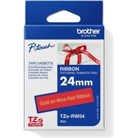 Brother TZe-RW54 textilní páska zlatá na červeném 24 mm - Pásky pro štítkovače