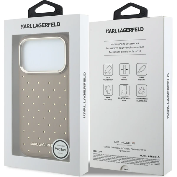Karl Lagerfeld PU Perforated Gold Dots MagSafe kryt iPhone 17 Pro Max béžový - Pouzdra - Obrázek b89b5c86d1b045f0b70fff5efdb49ad2