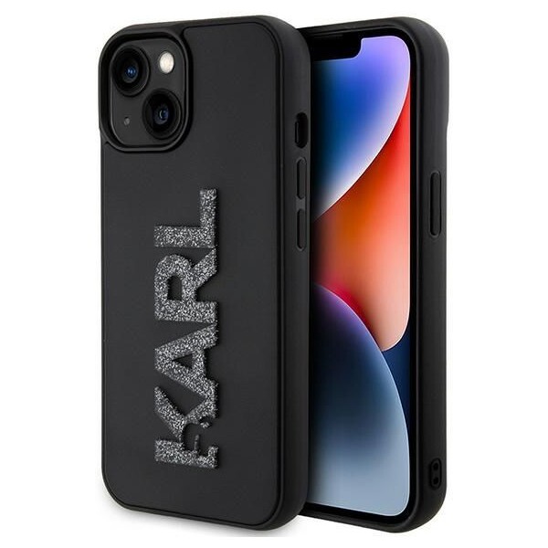 Karl Lagerfeld 3D Rubber Glitter Logo zadní kryt pro iPhone 15 Plus černý