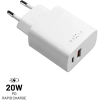 FIXED síťová nabíječka s USB-C a USB výstupem, podpora PD a QC 3.0, 20W, bílá - Nabíječky
