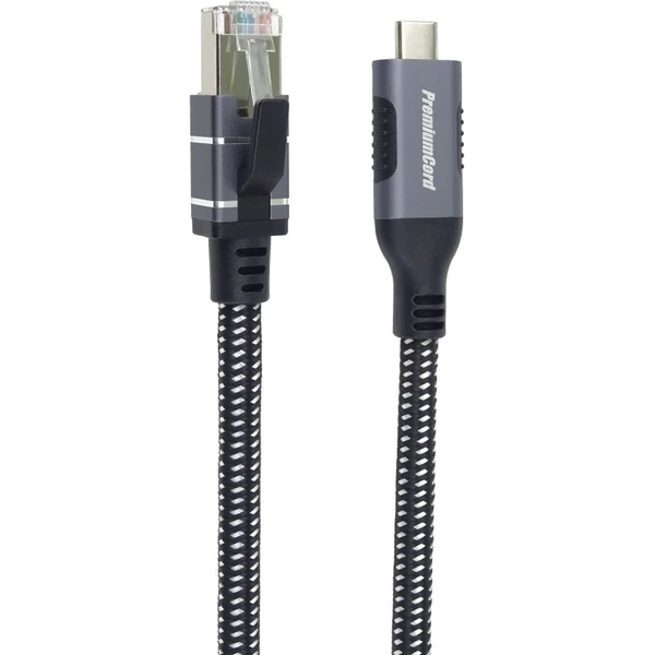 PremiumCord USB-C/RJ45 Cat6 síťový kabel 3m černý/bílý - Kabely a redukce - Obrázek b90ed9d5348849cc82833cd7f38347e5
