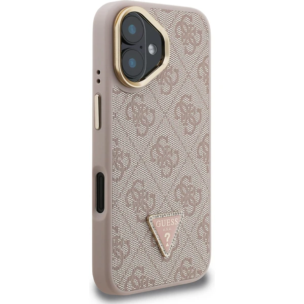 Guess PU 4G Strass Triangle Logo Stand Camera Frame MagSafe kryt iPhone 16 růžový - Pouzdra - Obrázek b94ec45694474a5d997ae9aaf90a7d64