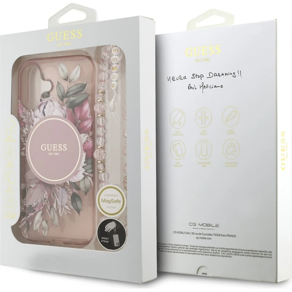 Guess IML Flowers Strap MagSafe kryt iPhone 17 růžový - Pouzdra - Obrázek b963cb99802c445e8faeb6c86230917d