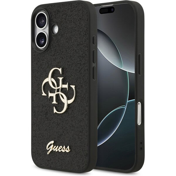 Guess PU Fixed Glitter 4G Metal Logo kryt iPhone 17 černý