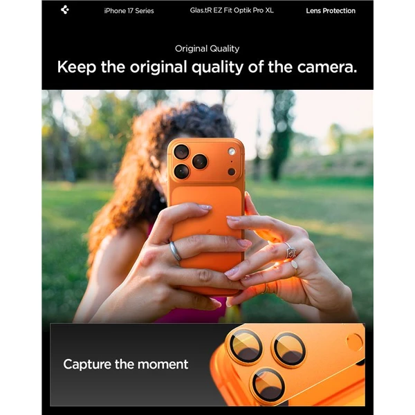 Spigen Glass tR EZ Fit Optik Pro XL sklo na fotoaparát iPhone 17 Pro oranžové - Ochranné folie a skla - Obrázek babb8339b0e14dd9a078964c53395ffd